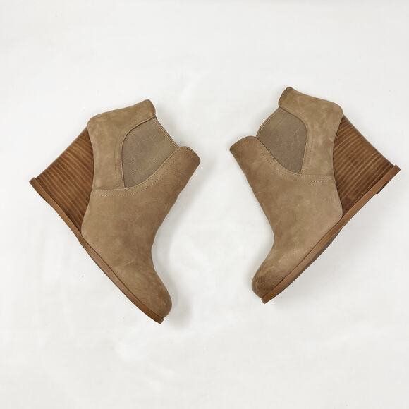 [Audrey Brooke] Brown Leather Cindy Chelsea Ankle Boot Wedge Stacked Heel Size 9 - Picture 4 of 12